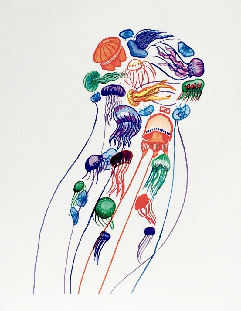 Colourful Jellyfish Greeting Card / Many Mini Jelly / Marine Invertebrates / Marine Life / Stationary image 5