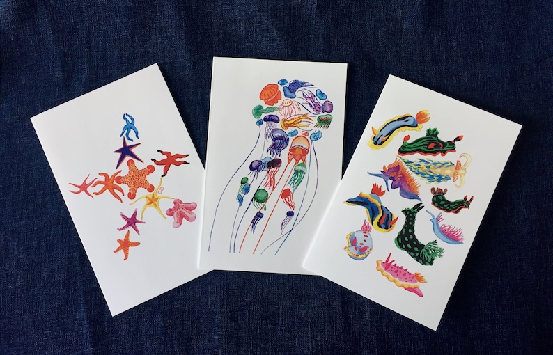 Colourful Jellyfish Greeting Card / Many Mini Jelly / Marine Invertebrates / Marine Life / Stationary image 7