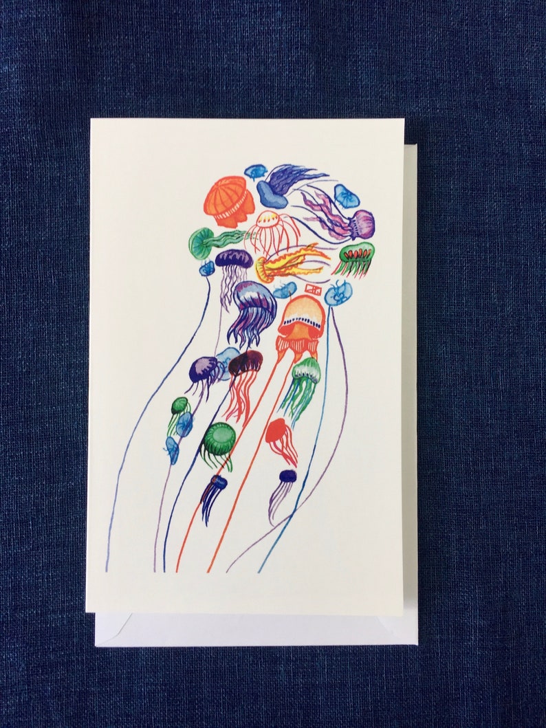 Colourful Jellyfish Greeting Card / Many Mini Jelly / Marine Invertebrates / Marine Life / Stationary image 9