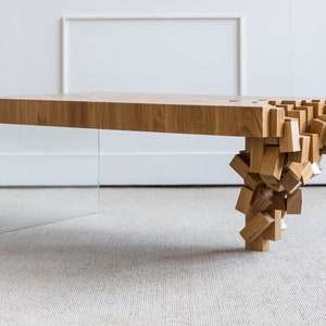 Wood Coffee Table Unique Coffee Table from Solid Oak Modern Oak Coffee Table with Glass image 1