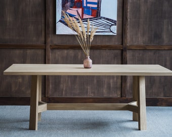 Farmhouse Table - Trestle Table - Wood Dining Room Table - Oak Kitchen Table