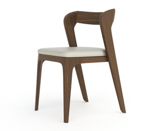 Handgemaakte eikenhouten eetkamerstoelen met lederen kussens – moderne houten keukenstoelen, comfortabele gestoffeerde stoelen