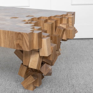 Wood Coffee Table Unique Coffee Table from Solid Oak Modern Oak Coffee Table with Glass image 9