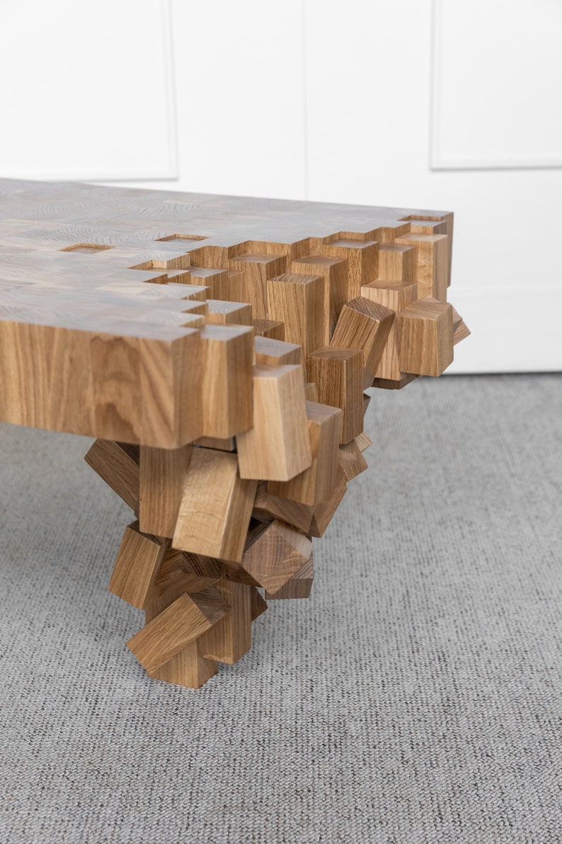 Wood Coffee Table Unique Coffee Table from Solid Oak Modern Oak Coffee Table with Glass image 9