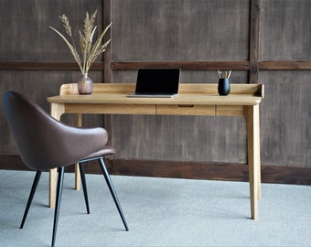 Wood Desk with drawer, Oak Office Desk, Computer Desk