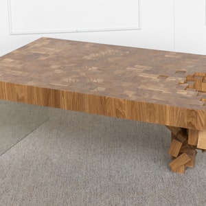 Wood Coffee Table Unique Coffee Table from Solid Oak Modern Oak Coffee Table with Glass image 3