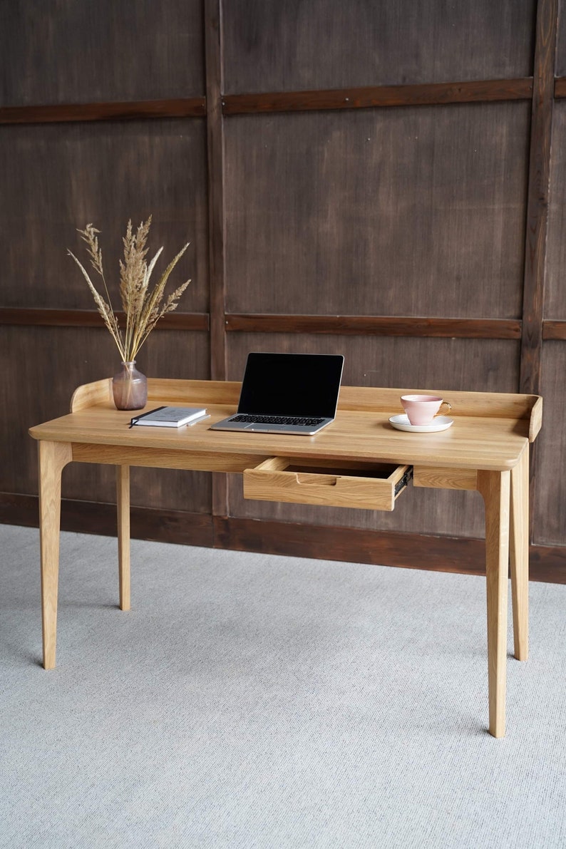 Wood Desk With Drawer Oak Office Desk Computer Desk Etsy