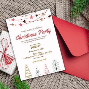 Whimsical Christmas Party Invite,  Christmas Party Invitation, Christmas Party Printable Invitation, Christmas Party Template