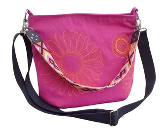 Shoulder bag magenta with embroidery Flower Mandala crossbody bag