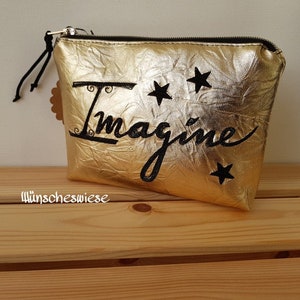 Beauty case, toiletry bag, cosmetic bag &quot;Imagine&quot; faux leather metallic gold