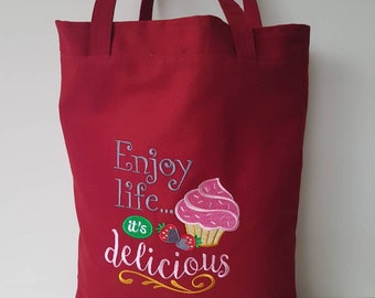 Canvas tote bag, shopping bag, shopping bag, market bag, embroidered and lined