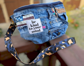 XL-Bauchtasche Jeans upcycling Hipbag Belt Bag Gürteltasche Crossbodybag Waistbag Bumbag Fanny Pack