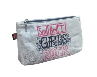 Cosmetic bag made of silver imitation leather, beauty case, pouch, organizer, pencil case