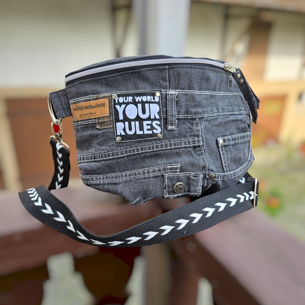 XL-Bauchtasche Jeans upcycling Hipbag Belt Bag Gürteltasche Crossbodybag Waistbag Bumbag Fanny Pack