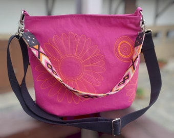 Shoulder bag magenta with embroidery Flower Mandala crossbody bag