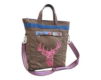 Rucksacktasche Landhaus Hirsch Oktoberfest 3in1 Tasche, Umhängetasche, waxed canvas, Shopper,  Crossbodybag, Backpack