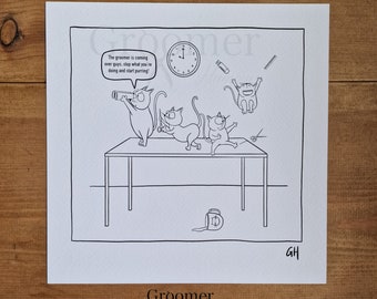 Groomer Humour Print, Cat Groomer, Cat Grooming, Unmounted Prints, Cat Grooming Prints, Cat Groomer Prints, Cat Grooming Decor, Cats