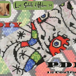 Tutorial and technical pair peyote band bracelet fantastic birds pattern