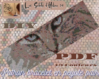 Tutoriel et patron bracelet manchette en peyote perles Miyuki 11/0 motif chat