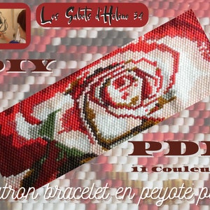 Tutorial and cuff bracelet pattern in peyote Miyuki pearls 11/0 Rose pattern in macro
