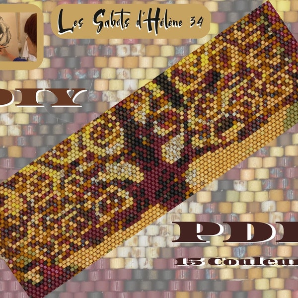 PDF du patron bracelet manchette en peyote perles Miyuki 11/0 motif l'arbre de vie de Klimt