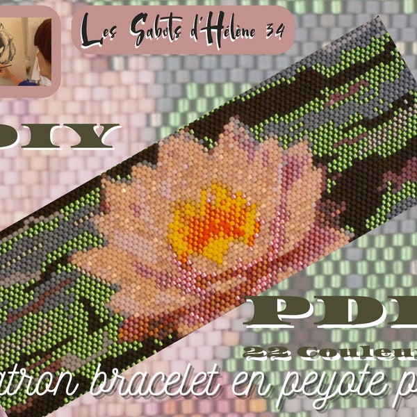 Tutoriel et schéma technique bracelet bande en peyote perles Miyuki 11/0 motif nénuphar