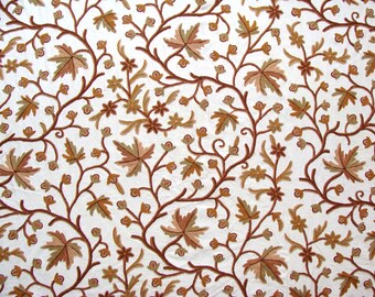 Hand Embroidered Kashmir Wool Crewel Fabric, Chinar Design