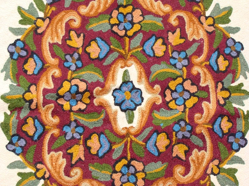 Chain Stitch Rug Carpet Hand Made Kashmir Crewel Wool Etsy