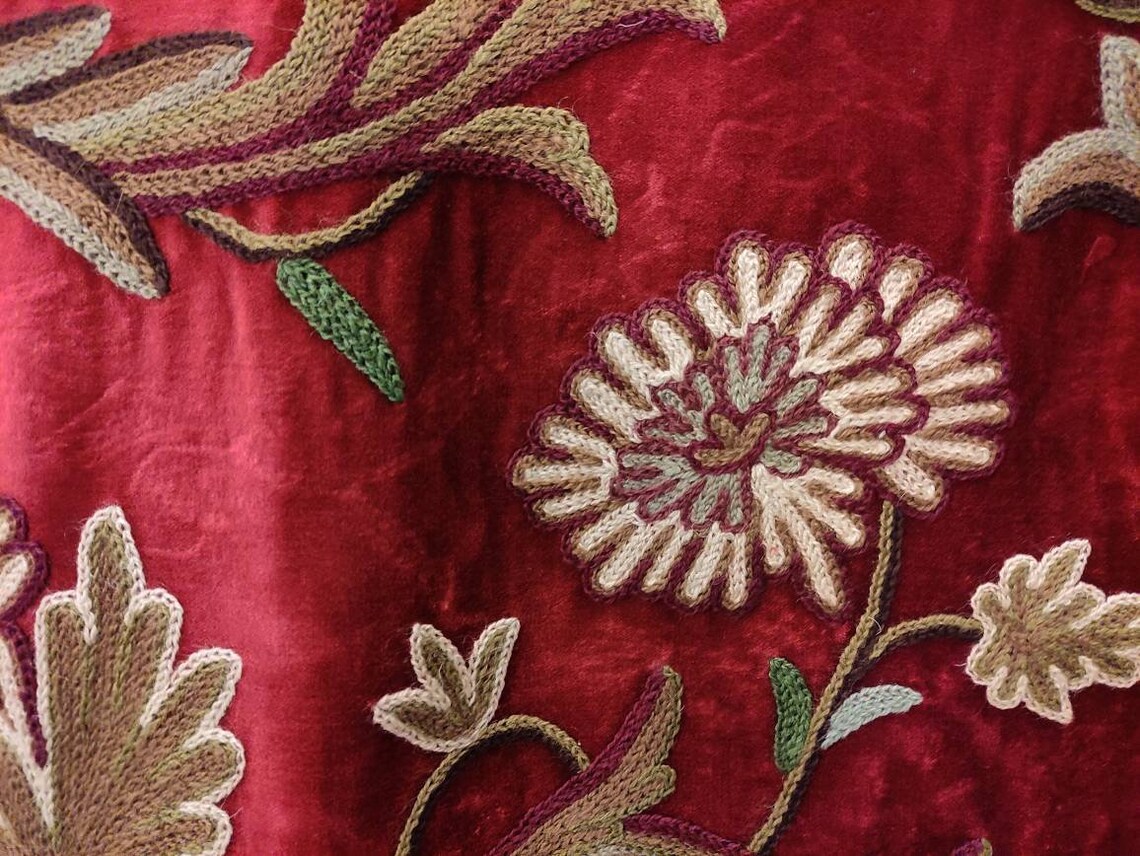 Crewel Fabric Hand Embroidered Kashmir Wool on Velvet Etsy