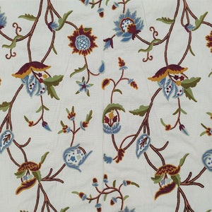 Crewel Fabric Hand Embroidered Kashmir Wool on Cotton Upholstery and Drapery Fabric Multicolour 52&quot; x 1 Yard (By the Yard)