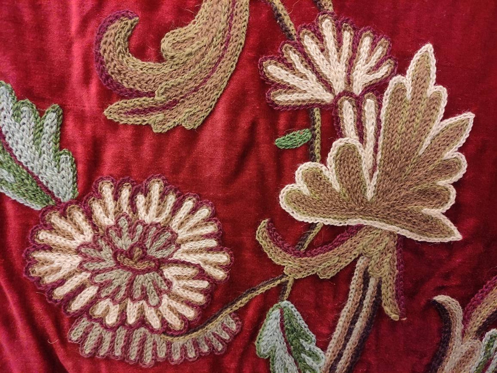 Crewel Fabric Hand Embroidered Kashmir Wool on Velvet Etsy
