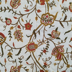 Crewel Fabric Hand Embroidered Kashmir Wool on Cotton Upholstery and Drapery Fabric Multicolour 52&quot; x 1 Yard (By the Yard)