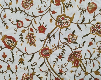 Kashmir Crewel Fabric: Hand Embroidered Wool Floral, 52" Wide