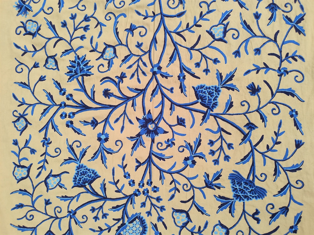 Crewel Fabric Hand Embroidered Kashmir Wool on Cotton Etsy