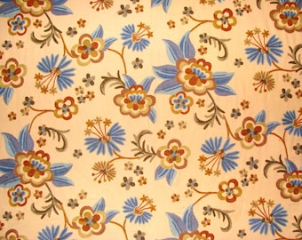 Crewel Embroidered Upholstery Fabric: Kashmir Wool Floral on Cotton (60" x 1 Yard)