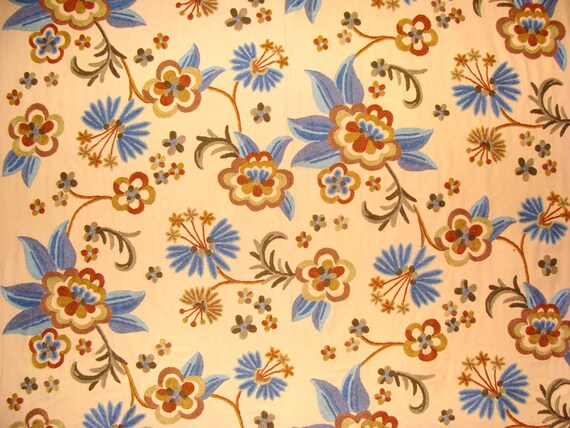 Crewel Fabric Hand Embroidered Kashmir Wool On Cotton Etsy