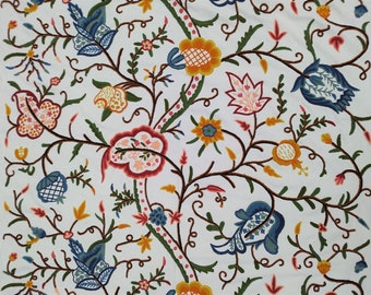 Crewel Fabric Hand Embroidered Kashmir Wool on Cotton Upholstery and Drapery Fabric Multicolour 60" x 1 Yard (By the Yard)