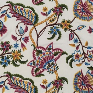 Crewel Fabric Hand Embroidered Kashmir Wool on Cotton Upholstery and Drapery Fabric Multicolour 52&quot; x 1 Yard (By the Yard)