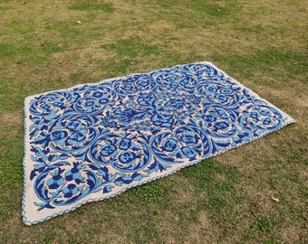 Hand Embroidered Wool Rug: Kashmir Floral Namda, 44x68
