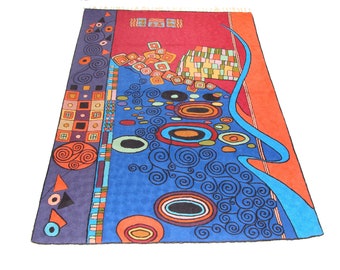 Handmade Kashmir Wool Rug, Crewel Embroidered Carpet, 4x6 ft