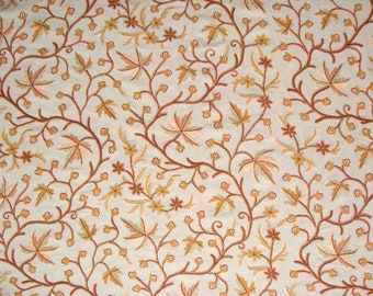 Hand Embroidered Crewel Fabric: Kashmir Wool Floral Upholstery, 60" Wide