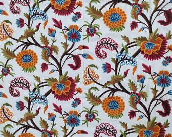 Kashmiri Crewel Fabric: Hand Embroidered Wool Floral Cotton, 60" Wide