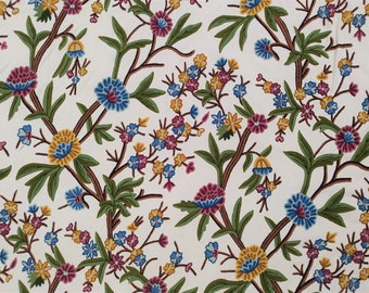 Hand Embroidered Crewel Fabric: Kashmir Wool Floral Upholstery, 52"