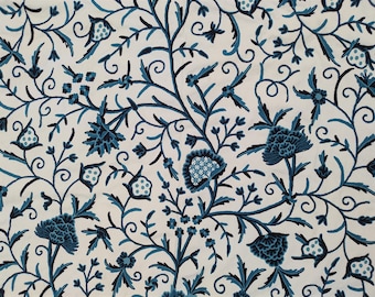 Hand Embroidered Crewel Fabric: Kashmir Wool on Cotton, 57" Floral Upholstery