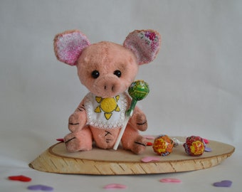 piggy pink pig handmade toy Teddy's pig plush pig swine in the bib sweet little pig cheerful pig