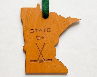 Minnesota State of hockey Christmas Ornament