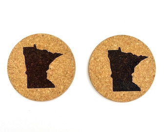 Minnesota State Shape Laser Love State Pride Cork Coaster 2 Pack Set