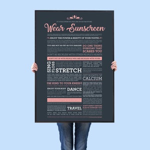 Sunscreen Lyrics Konsttryck - Marinblå & Rosa - Använd solskyddsmedel - Sunscreen Song