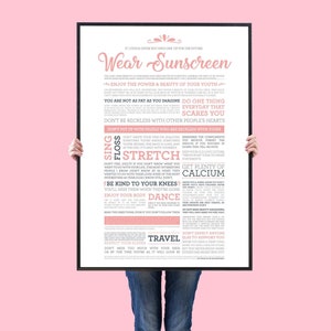 Sunscreen Song Lyrics Print - White & Pink - Wear Sunscreen - Sunscreen Song