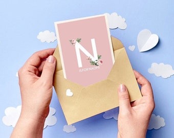 Customisable Alphabet Greeting Card - Newborn Gift - Baptism Gift - Christening Gift - Personalized Baby Gift